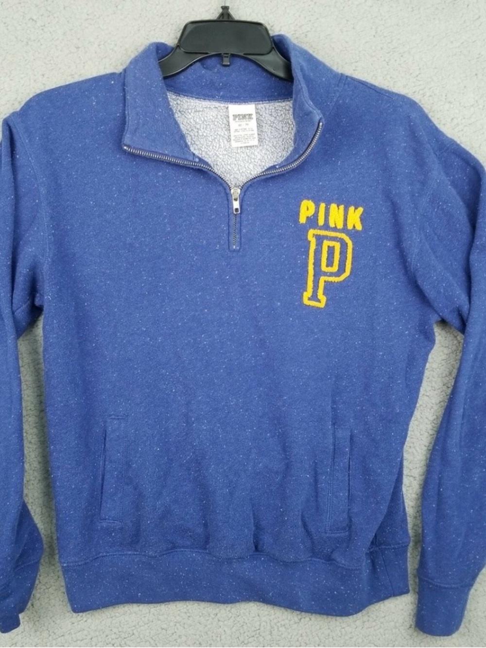 PINK Victoria's Secret Blue Half-Zip Sweatshirt with Yellow Chenille P
